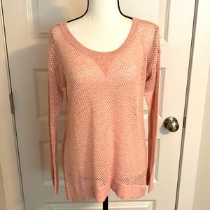 AEO|| Pink scoop neck long sleeve sweater with small see through holes
